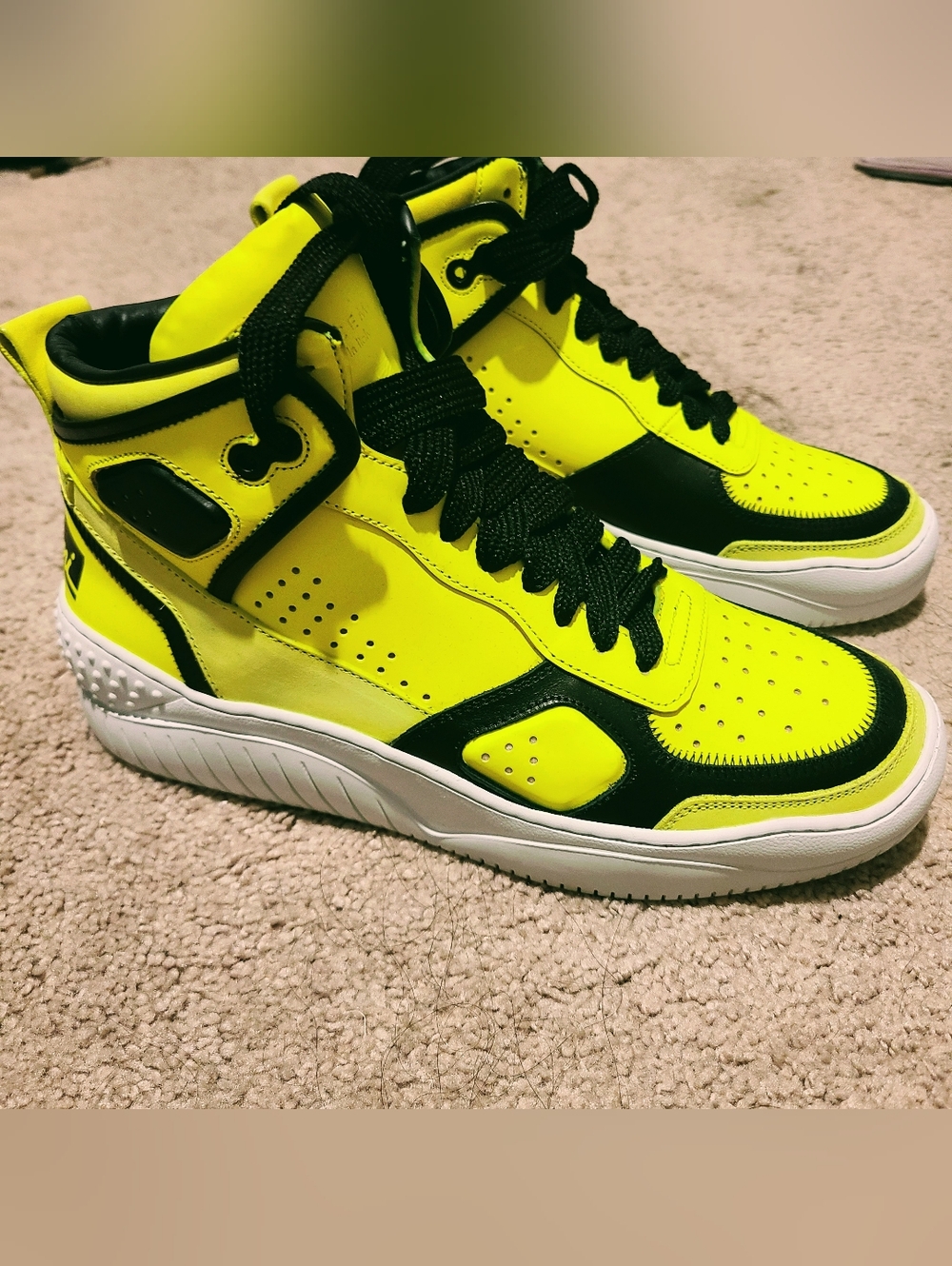 BUSCEMI Bright Neon Yellow & Black Basket High-Top Unisex Mens Sneakers - Picture 2 of 5